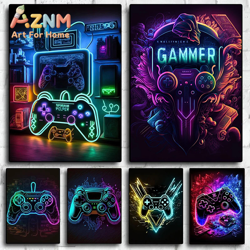 Esports Gaming Room - Poster Seni Dinding Gaming Neon Pop