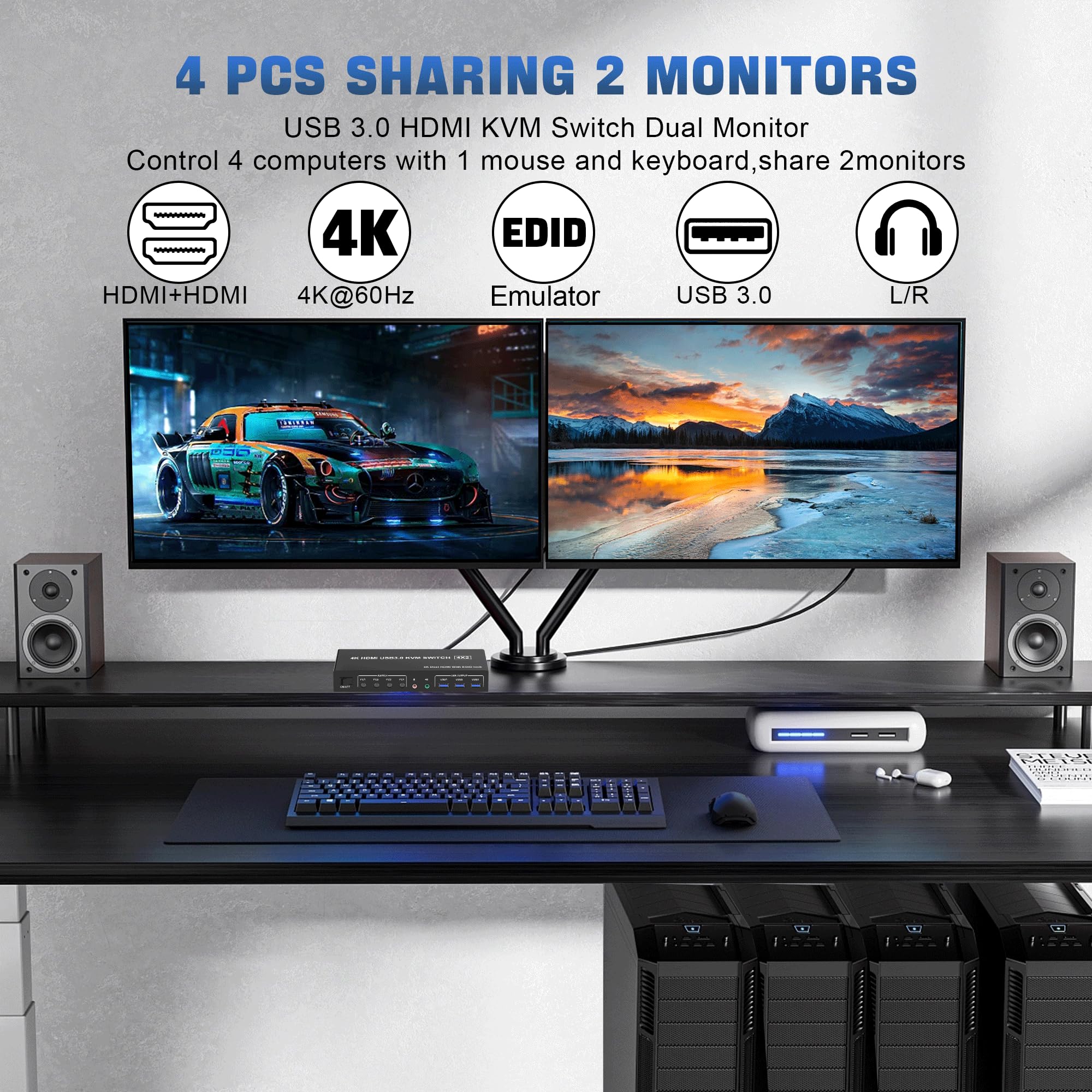 4K USB 3.0 KVM Switch HDMI Mon - Dual Monitor Stand ulasan dan harga