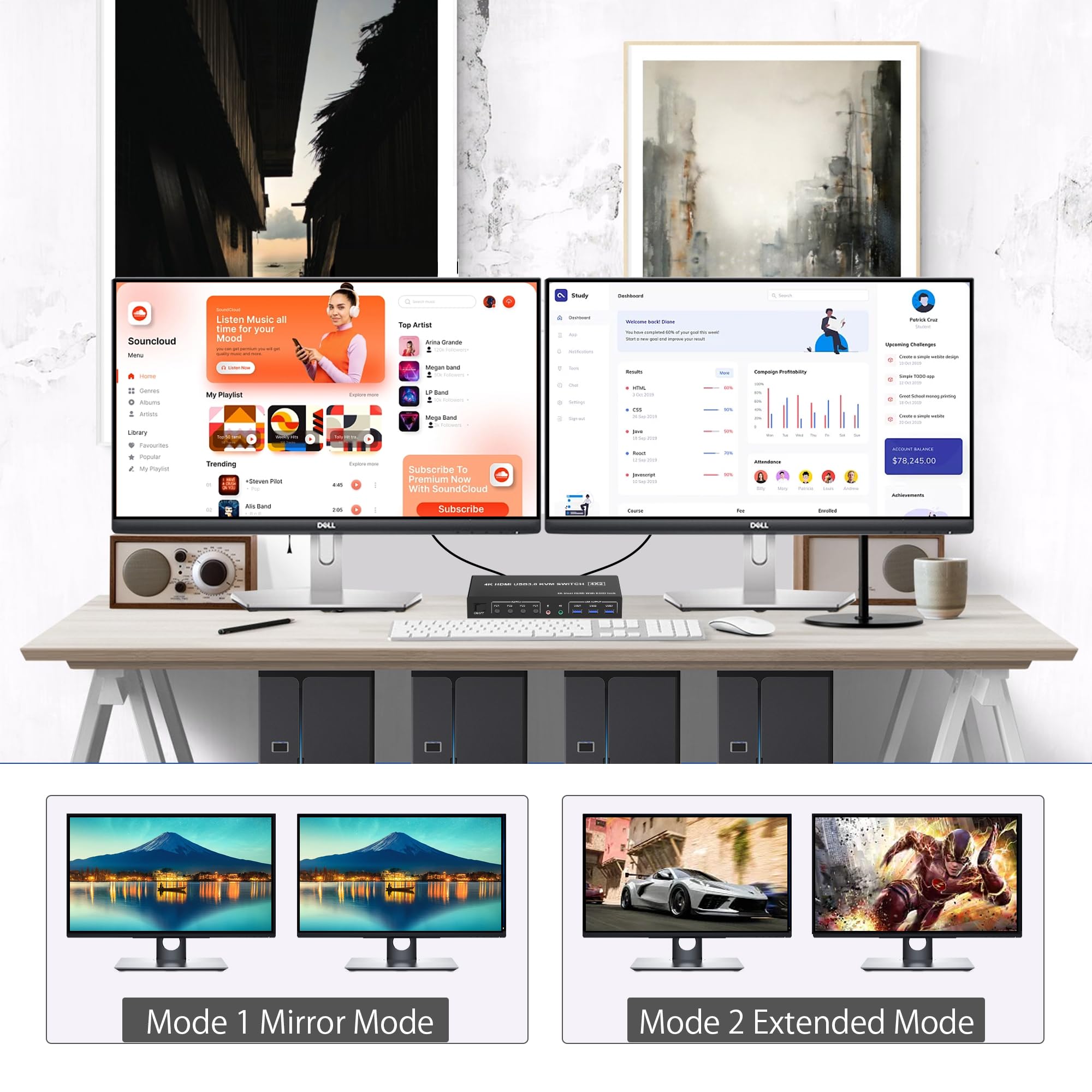 4K USB 3.0 KVM Switch HDMI Mon - Dual Monitor Stand ulasan dan harga