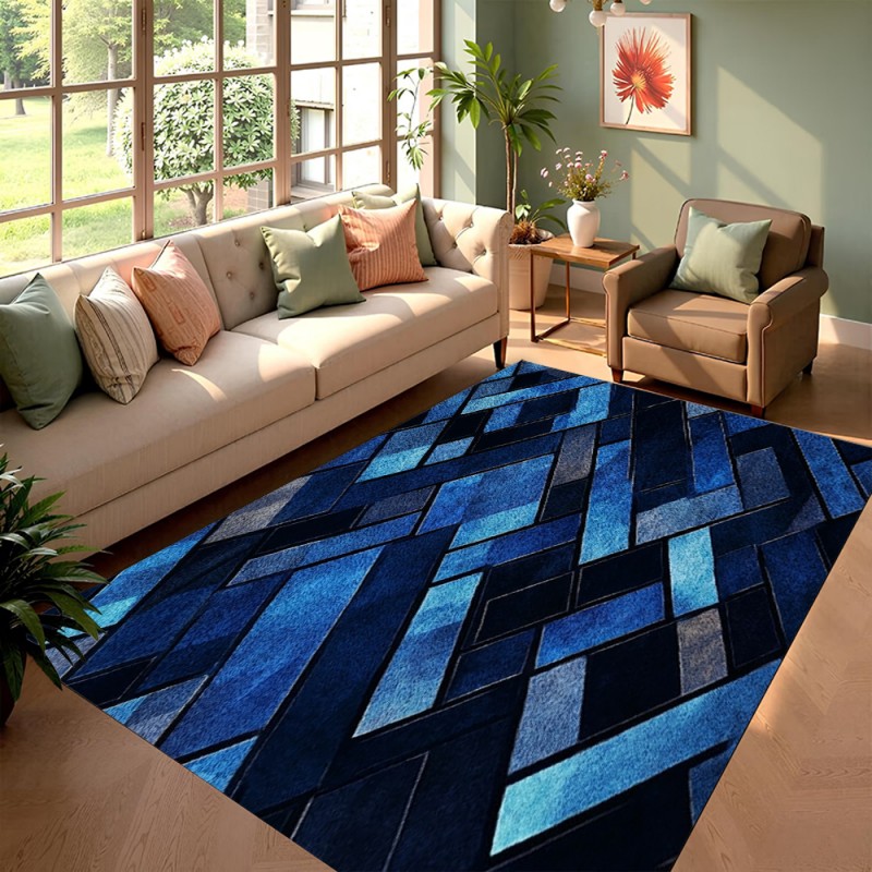 Karpet Geometris Biru Nordik A - Esports Gaming Room ulasan dan harga